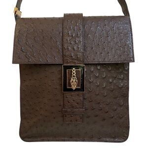 Authentic Gucci Ostrich Leather Bag w/ COA - Tiger Head - Chocolate Brown - Rare